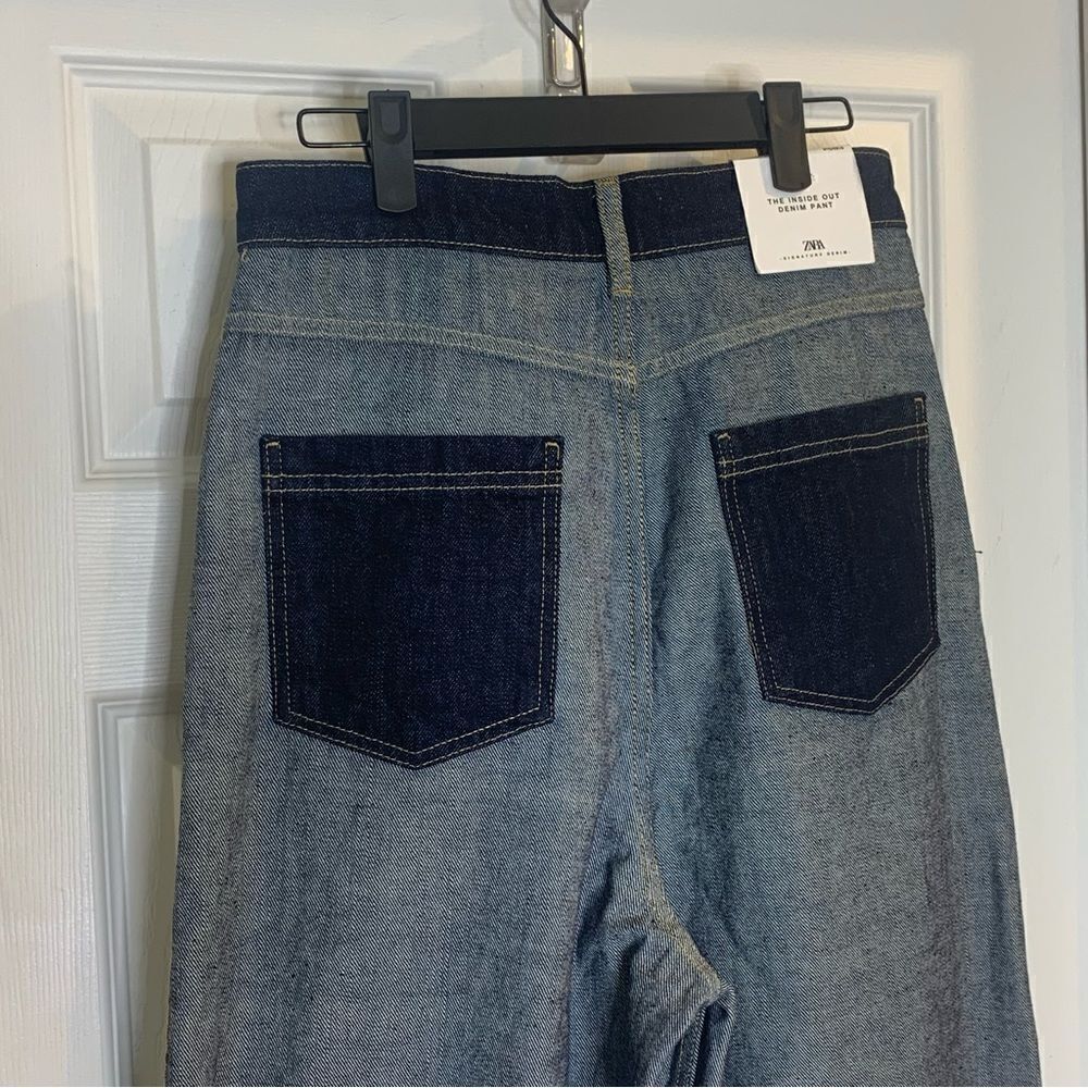 Zara The Inside Out Denim Pant Wide Leg High Rise Size 4 - Picture 8 of 16
